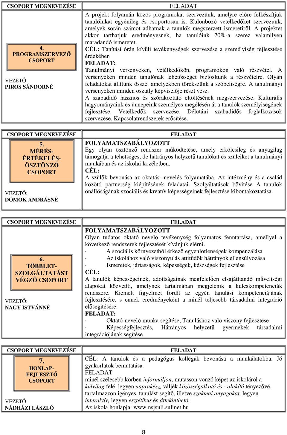 A projektet akkor tarthatjuk eredményesnek, ha tanulóink 70%-a szerez valamilyen maradandó ismeretet.