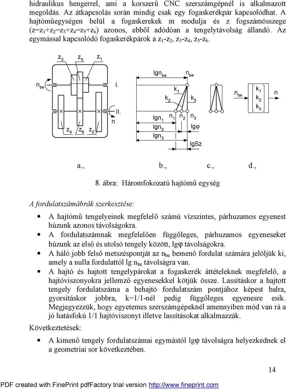 be 6 II. lg lg lgϕ lg lgs a., b., c., d., A fordulatsá má brá serestése: 8. á bra: Há romfooatú hajtó mű egység A hajtó mű tegelyeie megfelelősá mú vísites, párhuamos egyeest húu aoos tá volsá gora.