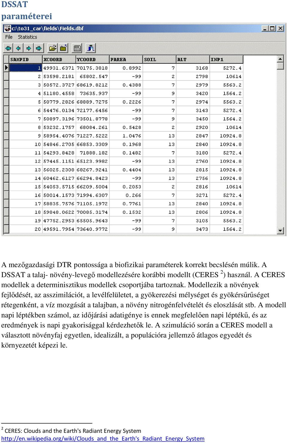 Modellezik a növények fejlődését, az asszimilációt, a levélfelületet, a gyökerezési mélységet és gyökérsűrűséget rétegenként, a víz mozgását a talajban, a növény nitrogénfelvételét és eloszlását stb.