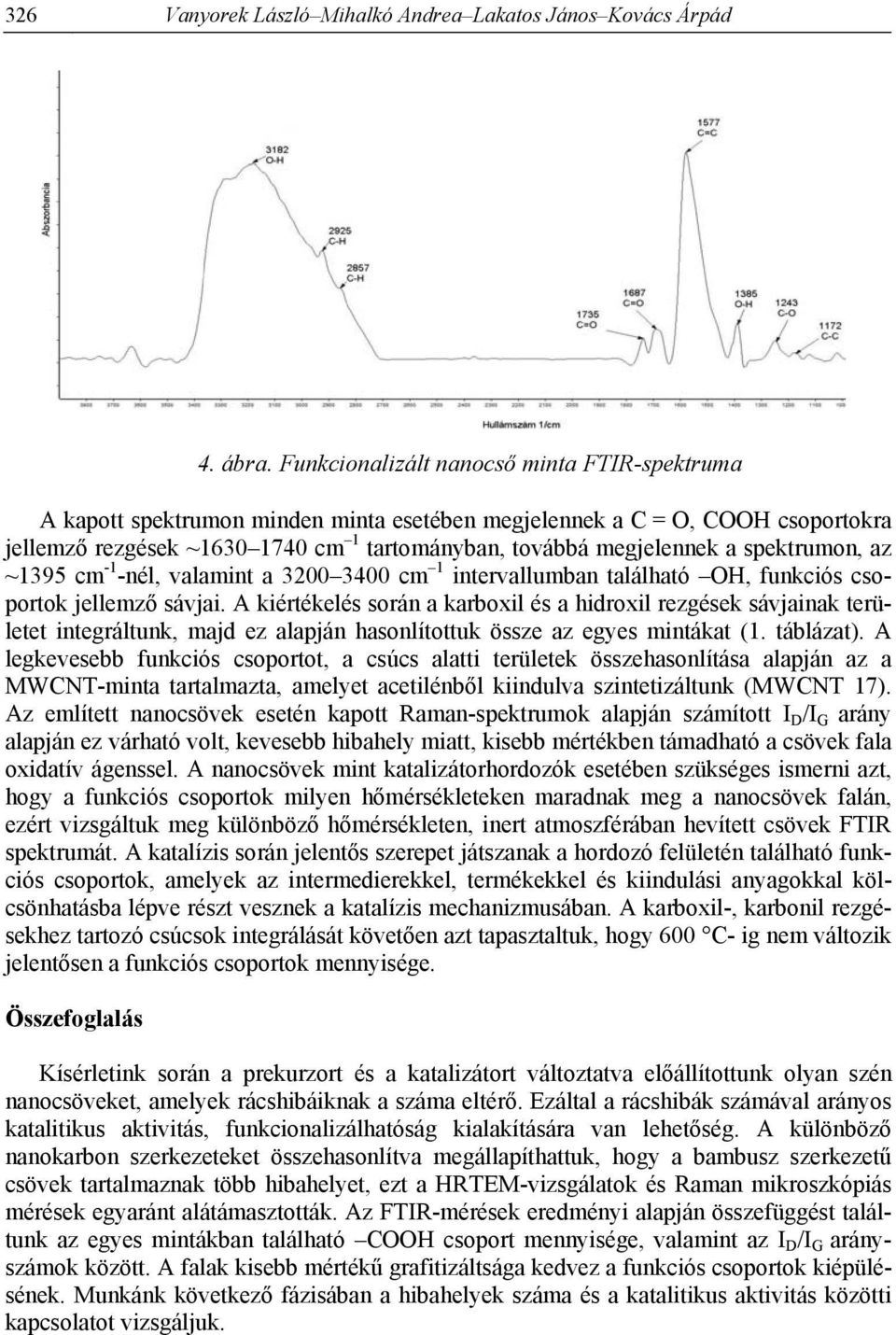 spektrumon, az ~1395 cm -1 -nél, valamint a 3200 3400 cm 1 intervallumban található OH, funkciós csoportok jellemző sávjai.