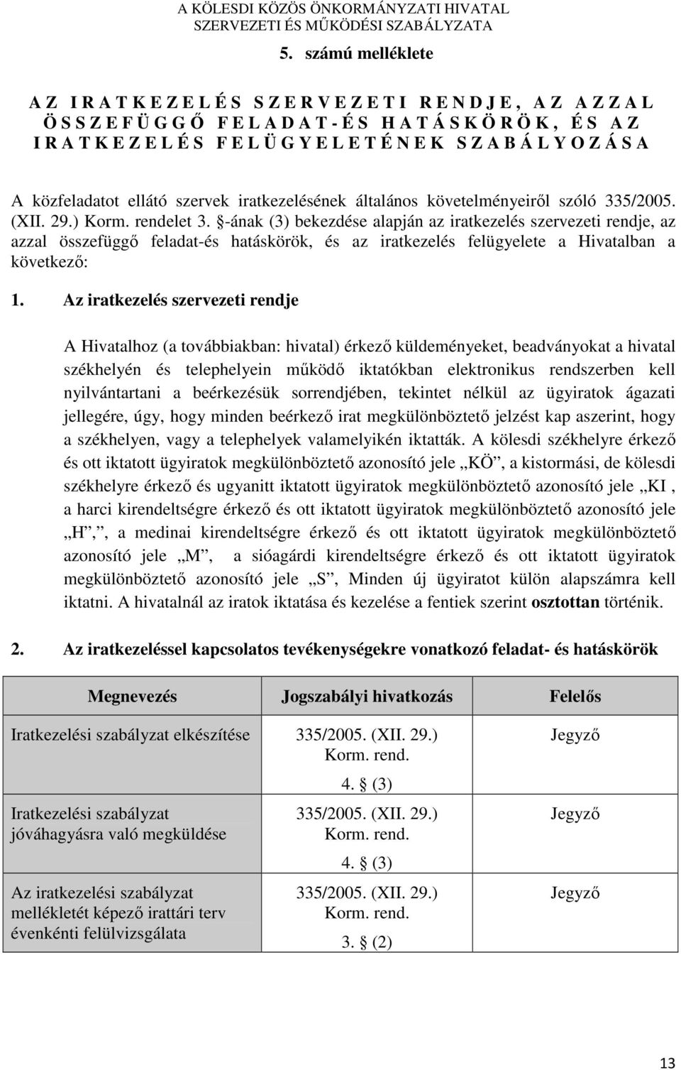 Y O Z Á S A A közfeladatot ellátó szervek iratkezelésének általános követelményeiről szóló 335/2005. (XII. 29.) Korm. rendelet 3.