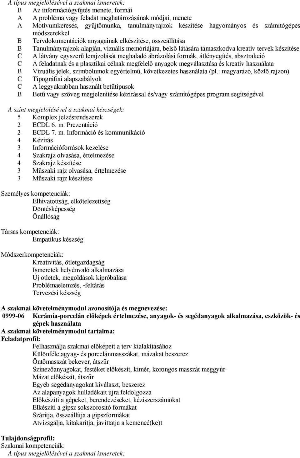 látvány egyszerű lerajzolását meghaladó ábrázolási formák, átlényegítés, absztrakció A feladatnak és a plasztikai célnak megfelelő anyagok megválasztása és kreatív használata Vizuális jelek,