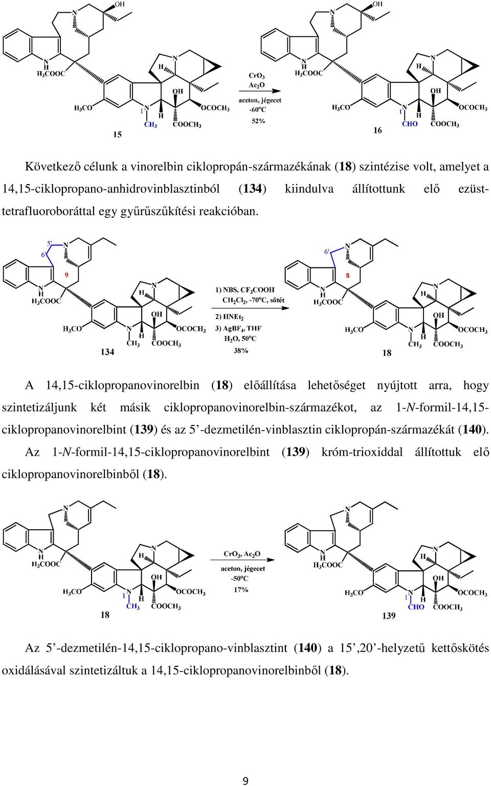 A 14,15-ciklopropanovinorelbin (18) előállítása lehetőséget nyújtott arra, hogy szintetizáljunk két másik ciklopropanovinorelbin-származékot, az 1-N-formil-14,15-