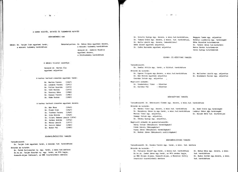 docens, a müsz.tud.kandidátusa, Dr. Tompos Endre egy', docens, a müsza. tud. kandidátusa, Dr. Ballá László egy. docens, (másodállásu) B6hm József egyetemi adjunktus, Dr.