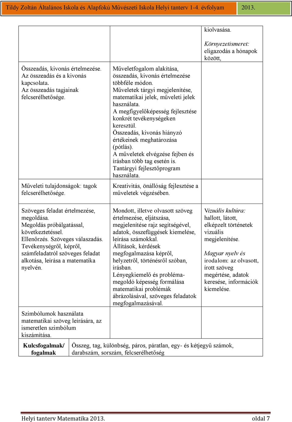 A megfigyelőképesség fejlesztése konkrét tevékenységeken keresztül. Összeadás, kivonás hiányzó értékeinek meghatározása (pótlás). A műveletek elvégzése fejben és írásban több tag esetén is.