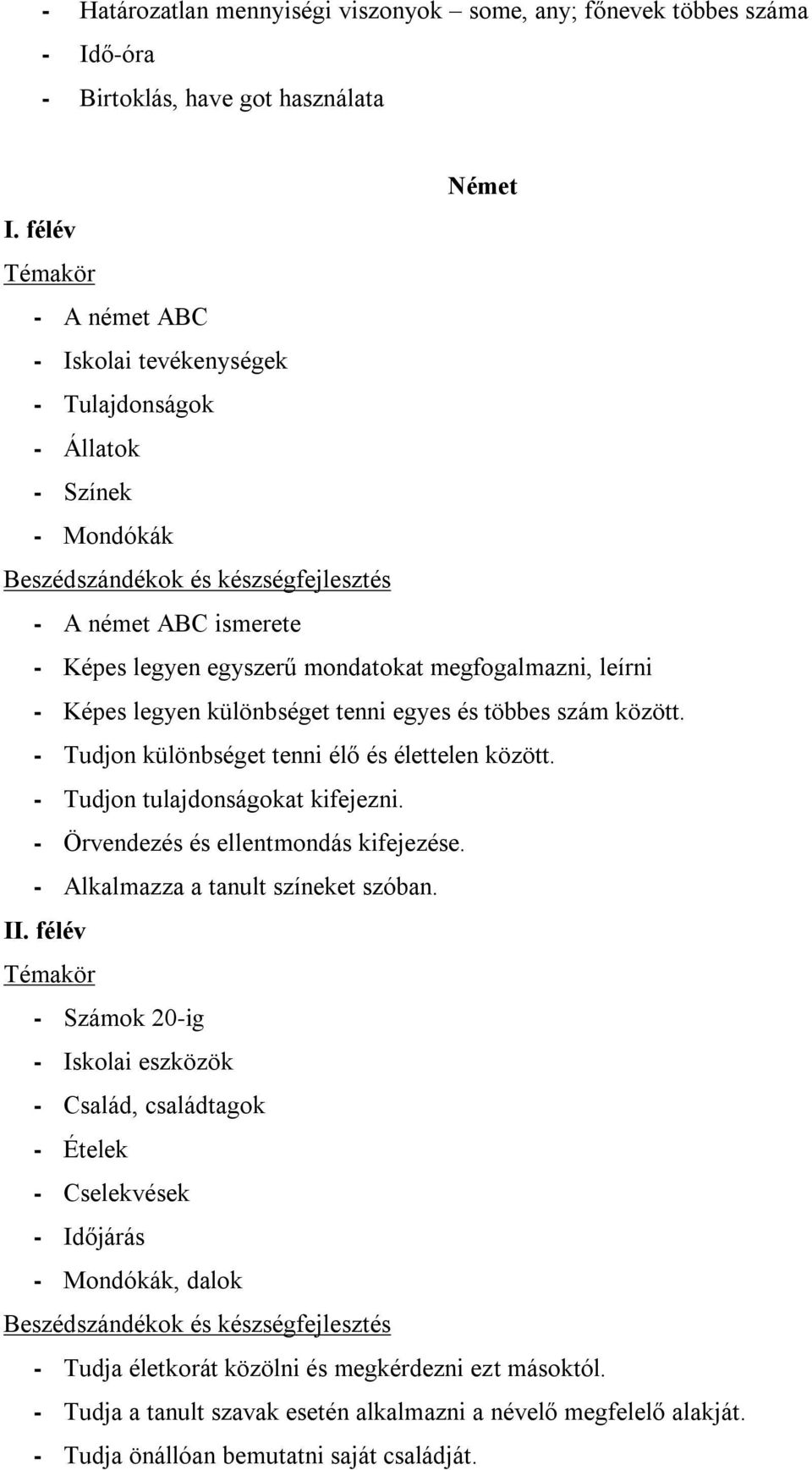 - Tudjon különbséget tenni élő és élettelen között. - Tudjon tulajdonságokat kifejezni. - Örvendezés és ellentmondás kifejezése. - Alkalmazza a tanult színeket szóban.