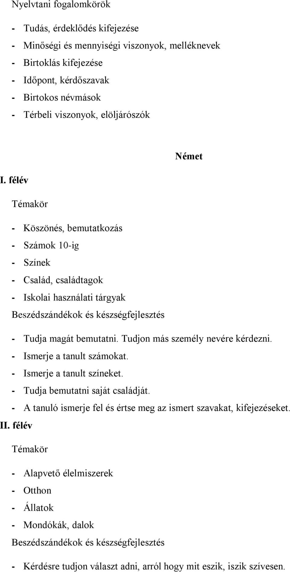 Tudjon más személy nevére kérdezni. - Ismerje a tanult számokat. - Ismerje a tanult színeket. - Tudja bemutatni saját családját.