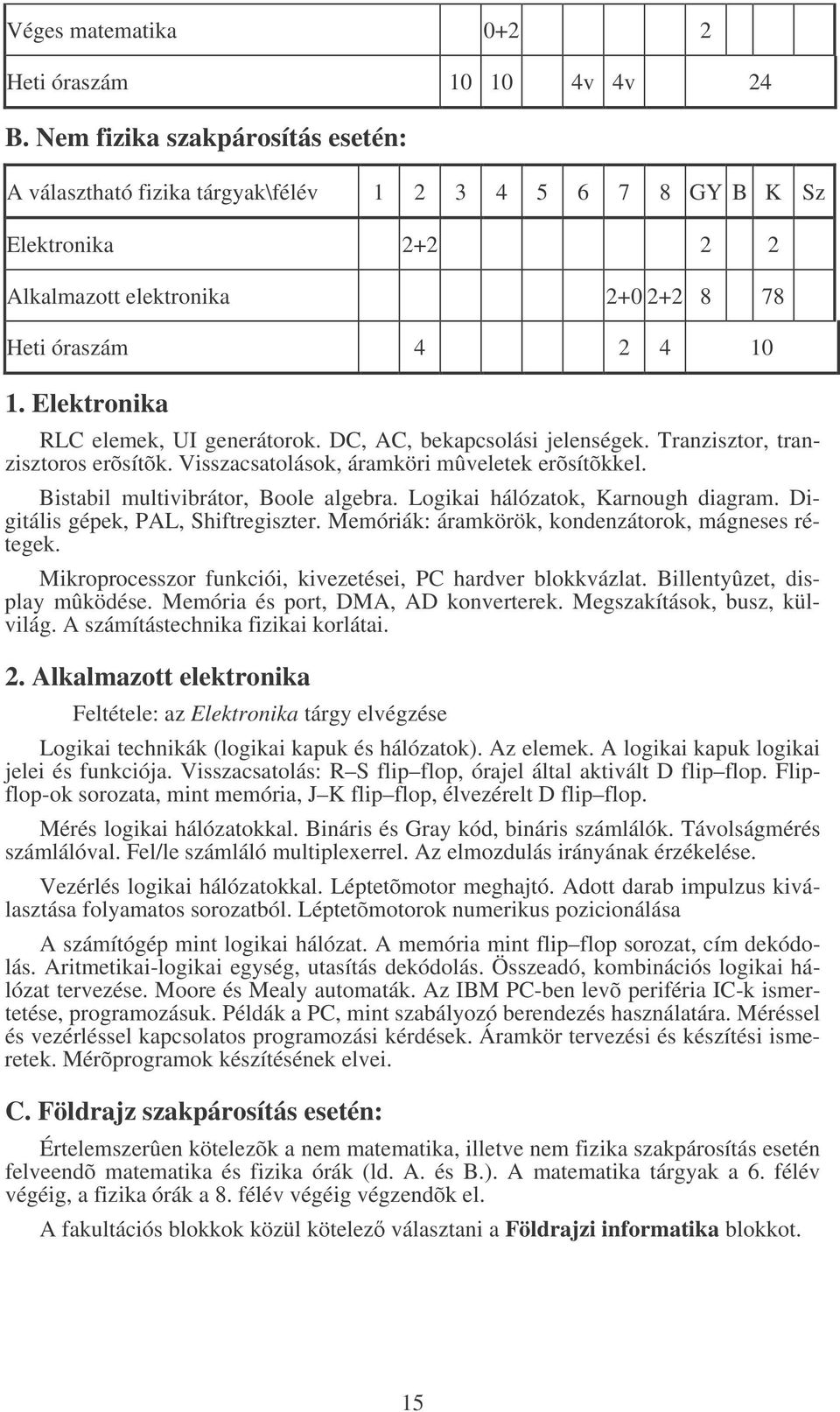 Elektronika RLC elemek, UI generátorok. DC, AC, bekapcsolási jelenségek. Tranzisztor, tranzisztoros erõsítõk. Visszacsatolások, áramköri mûveletek erõsítõkkel. Bistabil multivibrátor, Boole algebra.