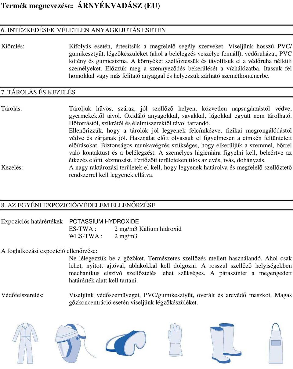 A környéket szellőztessük és távolítsuk el a védőruha nélküli személyeket. Előzzük meg a szennyeződés bekerülését a vízhálózatba.