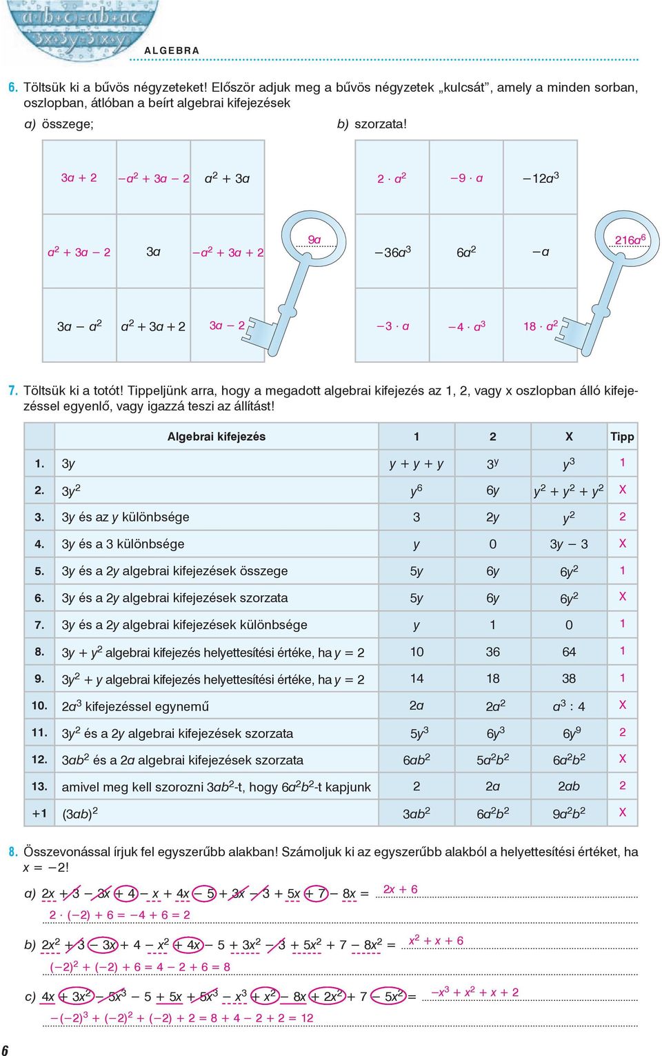 y y 6 6y y + y + y. y és z y különsége y y. y és különsége y 0 y µ. y és y lgeri kifejezések összege y 6y 6y 6. y és y lgeri kifejezések szorzt y 6y 6y 7. y és y lgeri kifejezések különsége y 0 8.