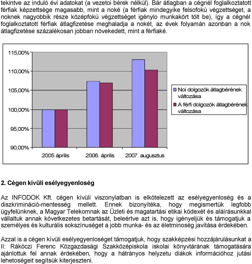 be), így a cégnél foglalkoztatott férfiak átlagfizetése meghaladja a nokét, az évek folyamán azonban a nok átlagfizetése százalékosan jobban növekedett, mint a férfiaké.