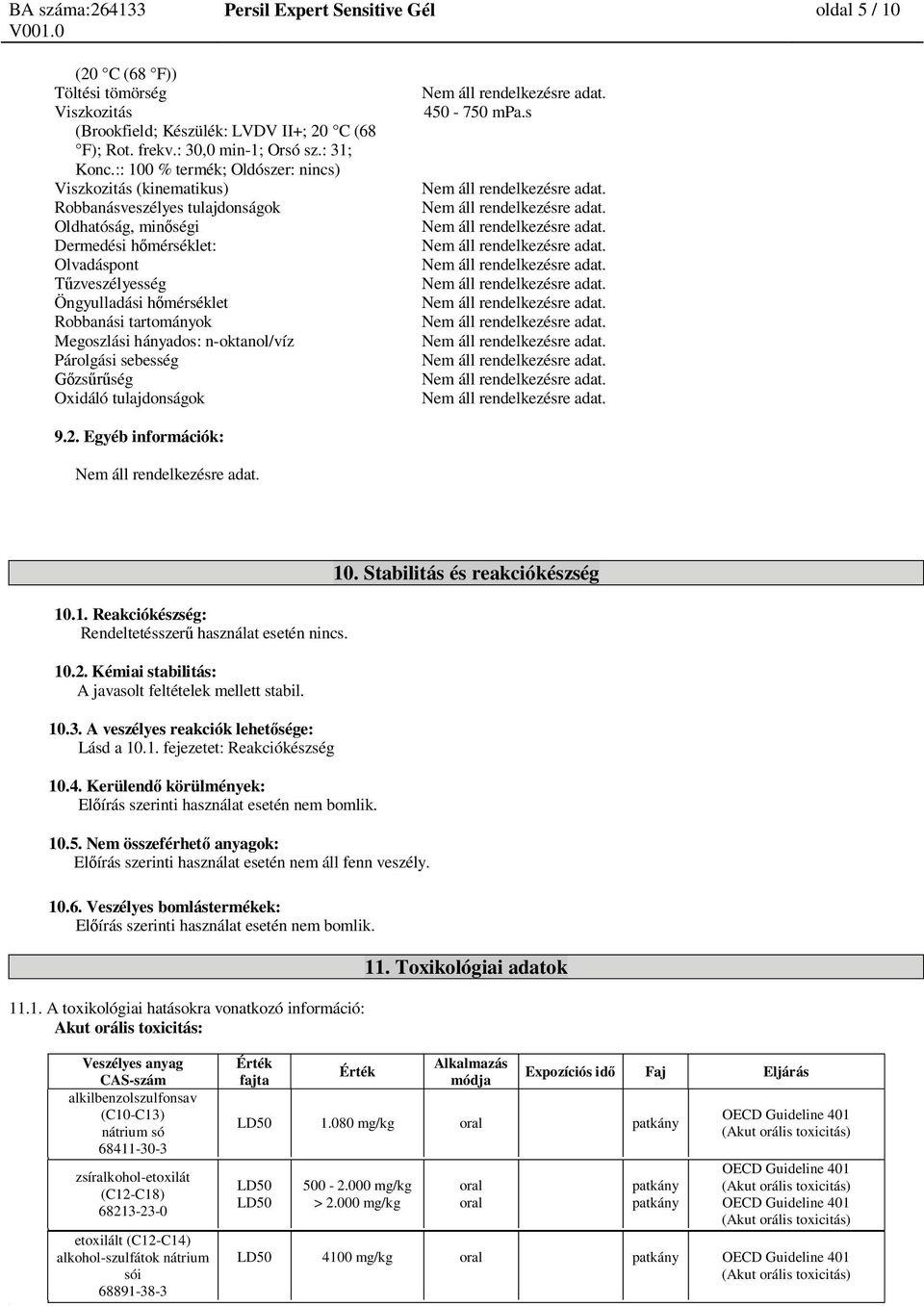 Oldhatóság, min ségi Nem áll rendelkezésre adat. Dermedési h mérséklet: Nem áll rendelkezésre adat. Olvadáspont Nem áll rendelkezésre adat. zveszélyesség Nem áll rendelkezésre adat.