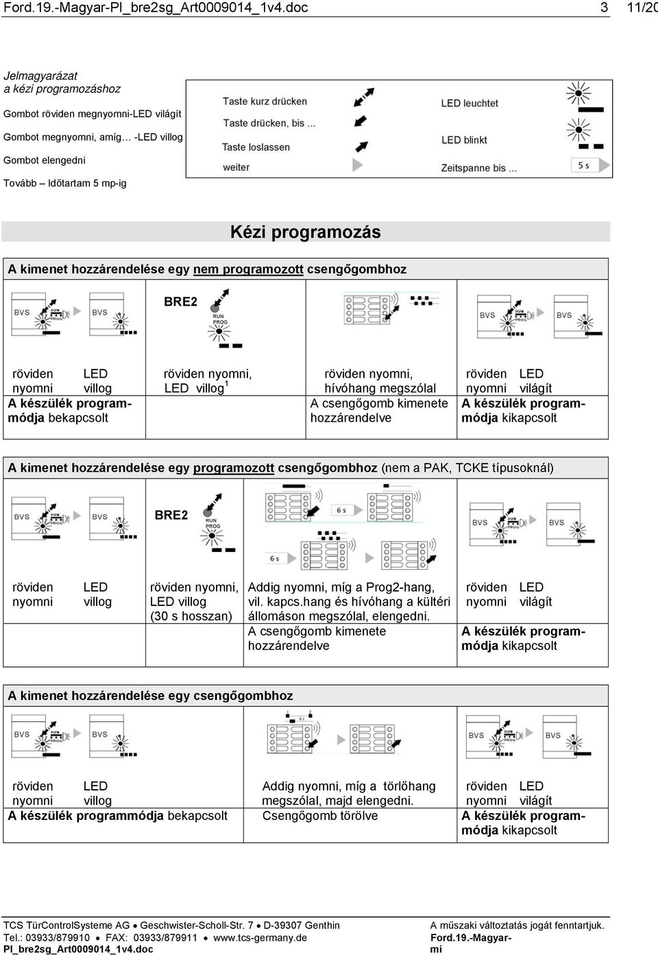 hozzárendelése egy nem programozott csengőgombhoz nyomni villog bekapcsolt LED villog 1 hívóhang megszólal A csengőgomb kimenete nyomni világít A kimenet hozzárendelése egy programozott