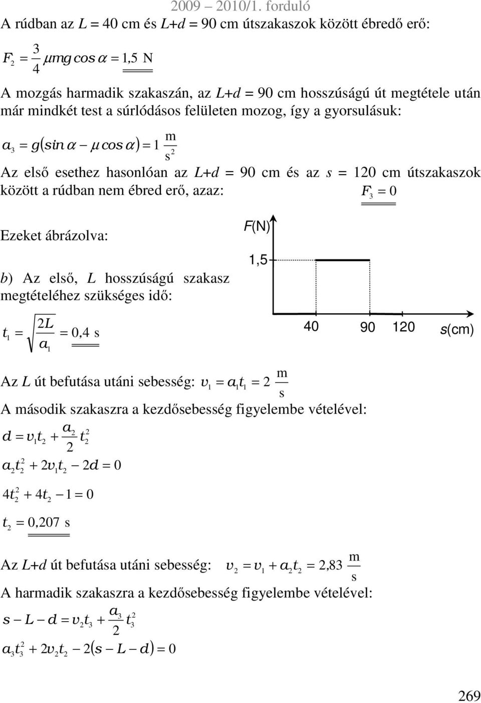 b) Az elő, L hzúágú zakaz egtételéhez zükége idő: F(N),5 L t, 4 a 4 9 (c) Az L út befutáa utáni ebeég: v at A ádik zakazra a kezdőebeég figyelebe vételével: a d vt