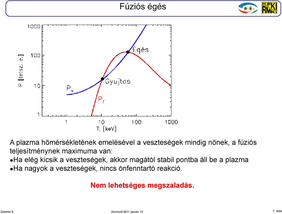 veszteségek, akkor mag gától stabil pontba áll be a plazma Ha nagyok a