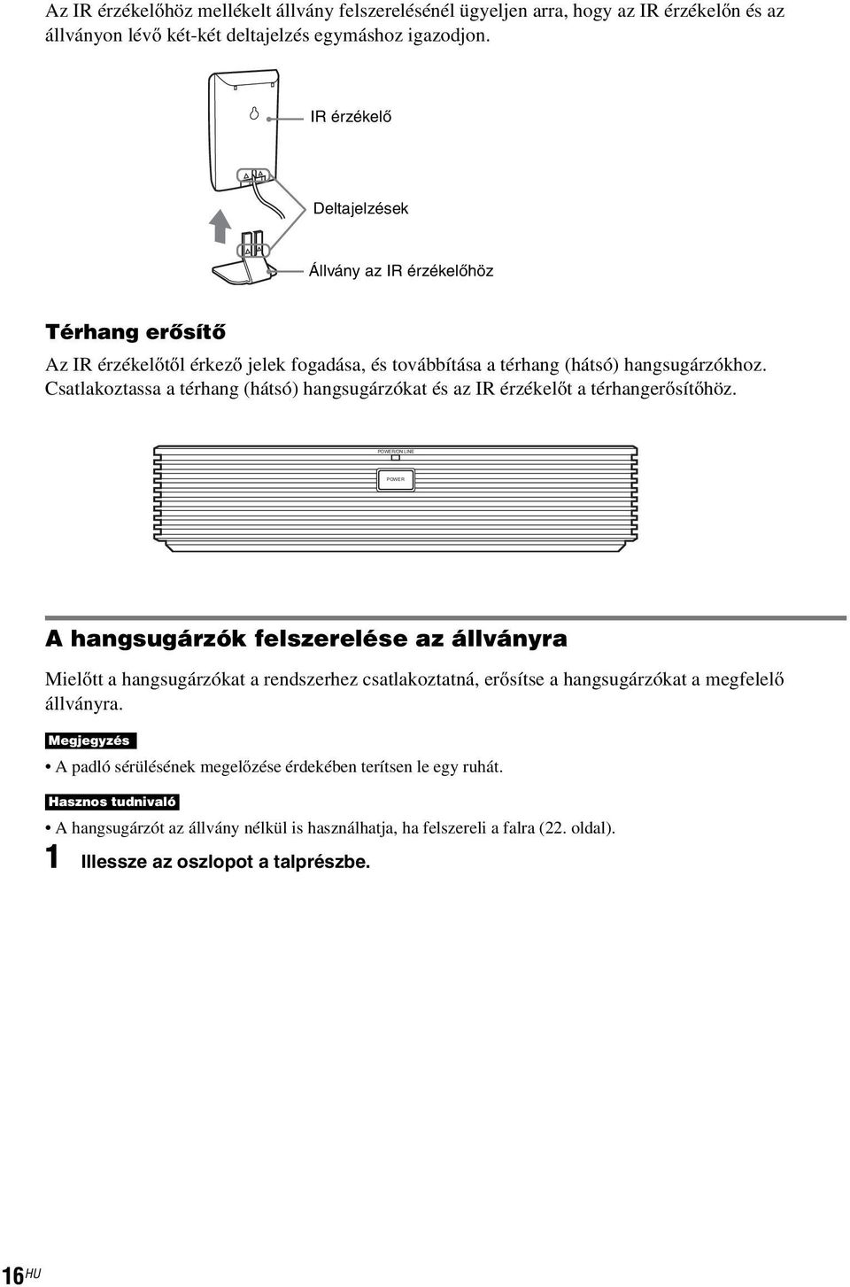 Csatlakoztassa a térhang (hátsó) hangsugárzókat és az IR érzékelőt atérhangerősítőhöz.