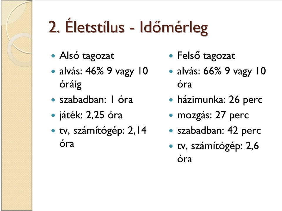 2,14 óra alvás: 66% 9 vagy 10 óra házimunka: 26 perc