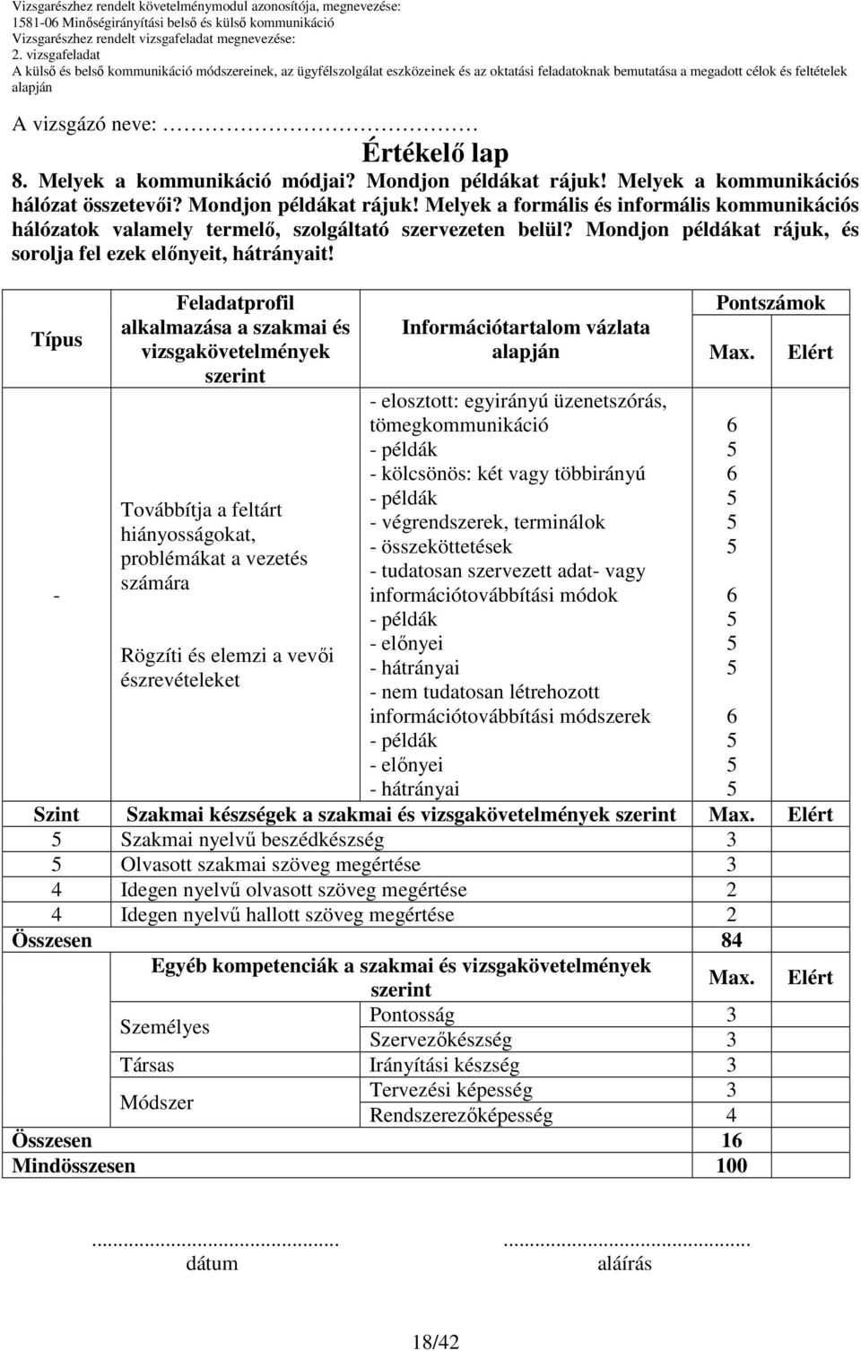 Típus - Feladatprofil alkalmazása a szakmai és vizsgakövetelmények Továbbítja a feltárt hiányosságokat, problémákat a vezetés számára Rögzíti és elemzi a vevıi észrevételeket - elosztott: egyirányú