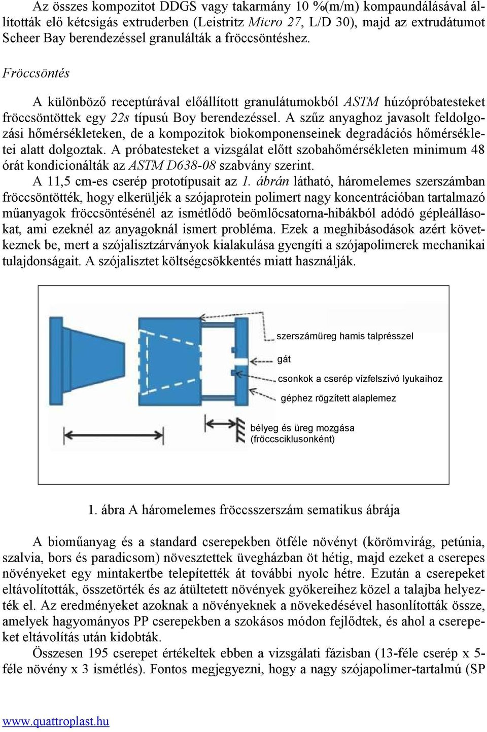 A szűz anyaghoz javasolt feldolgozási hőmérsékleteken, de a kompozitok biokomponenseinek degradációs hőmérsékletei alatt dolgoztak.