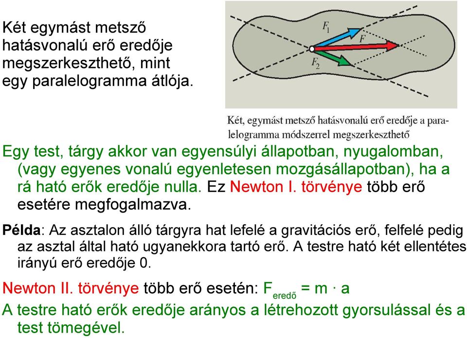 Ez Newton I. törvénye több erő esetére megfogalmazva.