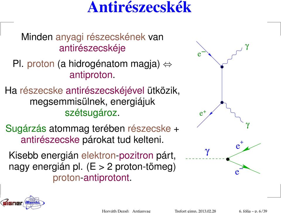 proton (a hidrogénatom magja) antiproton.