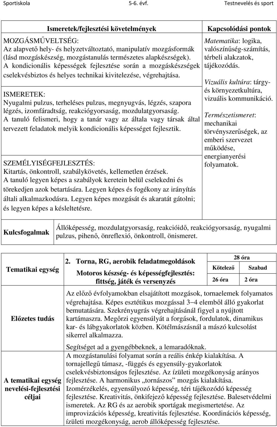 alapkészségek). A kondicionális képességek fejlesztése során a mozgáskészségek cselekvésbiztos és helyes technikai kivitelezése, végrehajtása.