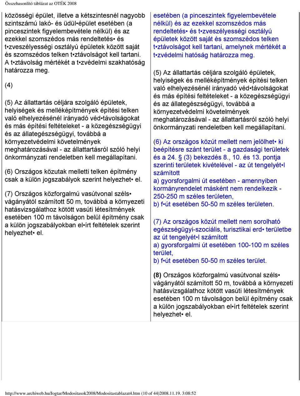 (4) (5) Az állattartás céljára szolgáló épületek, helyiségek és melléképítmények építési telken való elhelyezésénél irányadó véd távolságokat és más építési feltételeket - a közegészségügyi és az