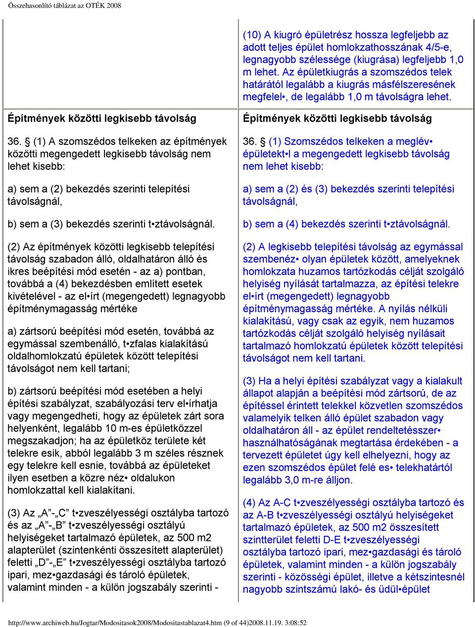 (2) Az építmények közötti legkisebb telepítési távolság szabadon álló, oldalhatáron álló és ikres beépítési mód esetén - az a) pontban, továbbá a (4) bekezdésben említett esetek kivételével - az el