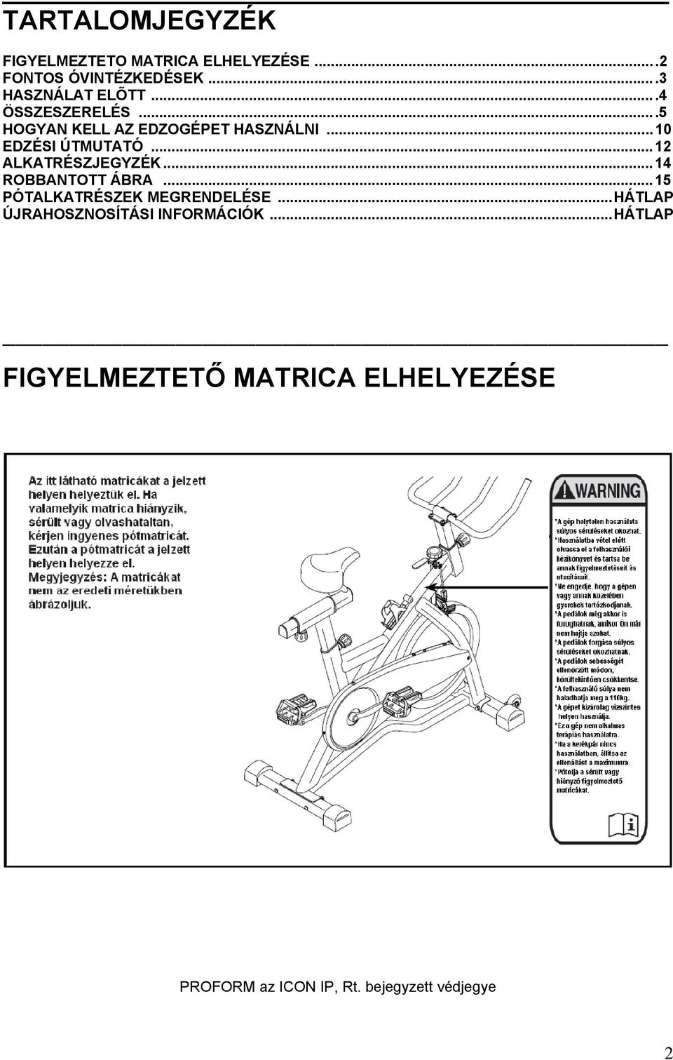 ..12 ALKATRÉSZJEGYZÉK...14 ROBBANTOTT ÁBRA...15 PÓTALKATRÉSZEK MEGRENDELÉSE.