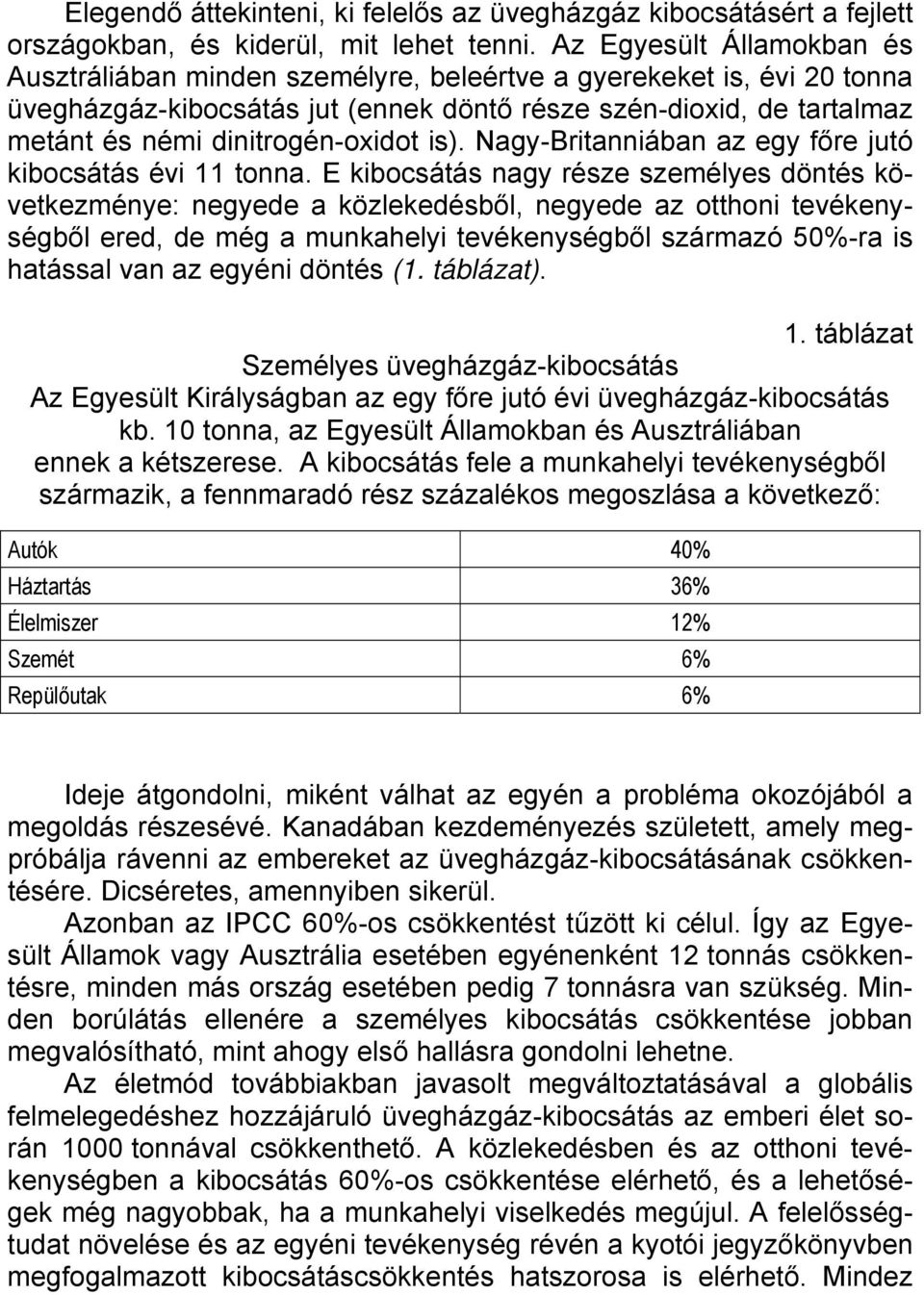 dinitrogén-oxidot is). Nagy-Britanniában az egy főre jutó kibocsátás évi 11 tonna.