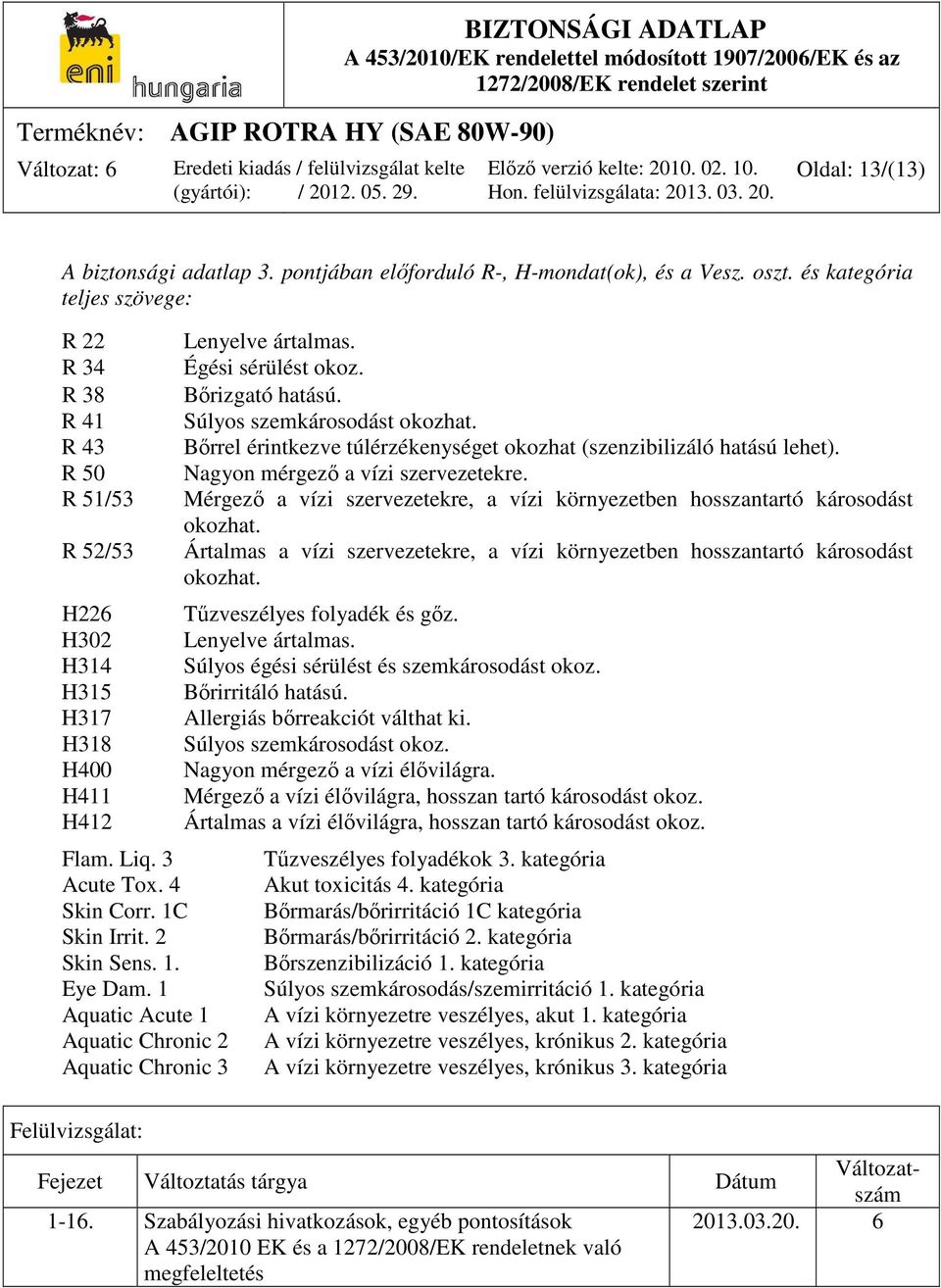 1 Aquatic Acute 1 Aquatic Chronic 2 Aquatic Chronic 3 Lenyelve ártalmas. Égési sérülést okoz. Bőrizgató hatású. Súlyos szemkárosodást okozhat.