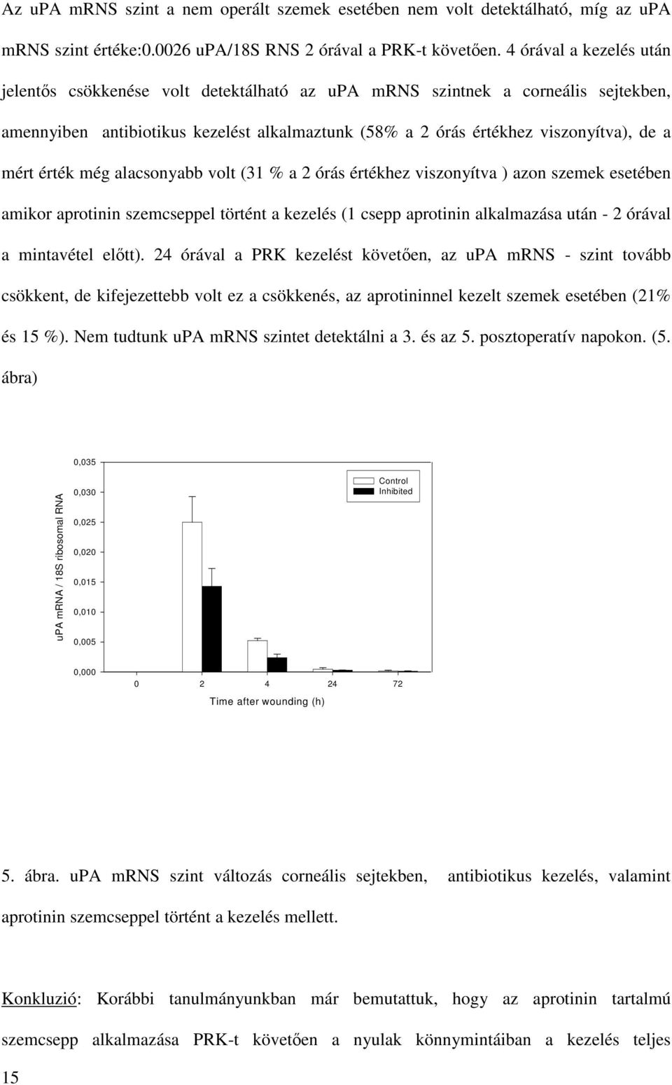 érték még alacsonyabb volt (31 % a 2 órás értékhez viszonyítva ) azon szemek esetében amikor aprotinin szemcseppel történt a kezelés (1 csepp aprotinin alkalmazása után - 2 órával a mintavétel előtt).