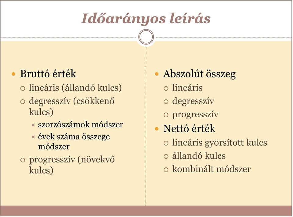 progresszív (növekvő kulcs) Abszolút összeg lineáris degresszív