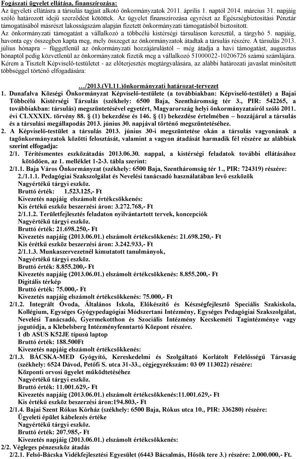 Az önkormái támogatást a vállalkozó a többcélú kistérségi társuláson keresztül, a tárgyhó 5. napjáig, havonta egy összegben kapta meg, mely összeget az önkormáok átadtak a társulás részére.