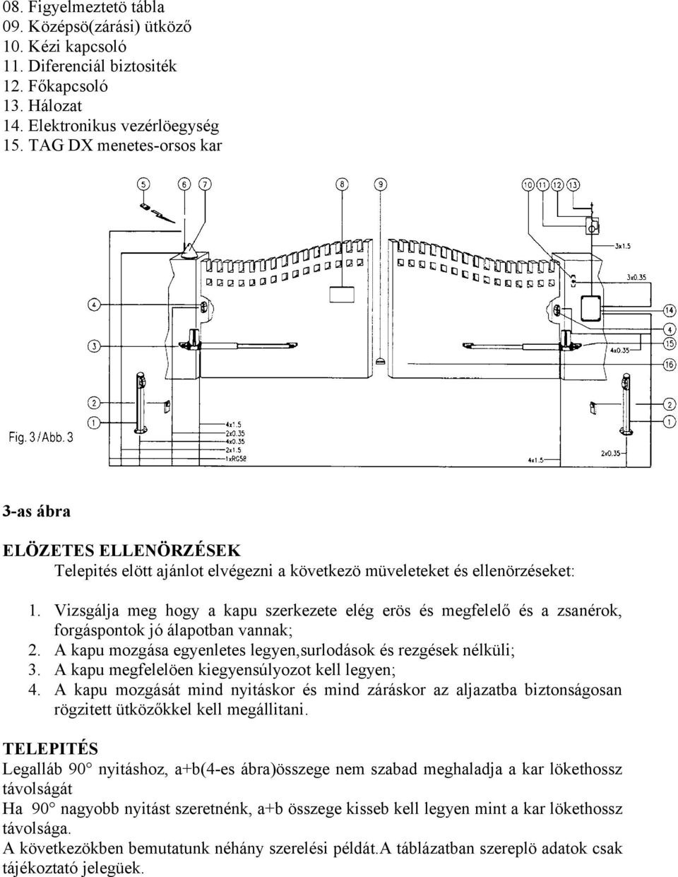 Vizsgálja meg hogy a kapu szerkezete elég erös és megfelelő és a zsanérok, forgáspontok jó álapotban vannak; 2. A kapu mozgása egyenletes legyen,surlodások és rezgések nélküli; 3.