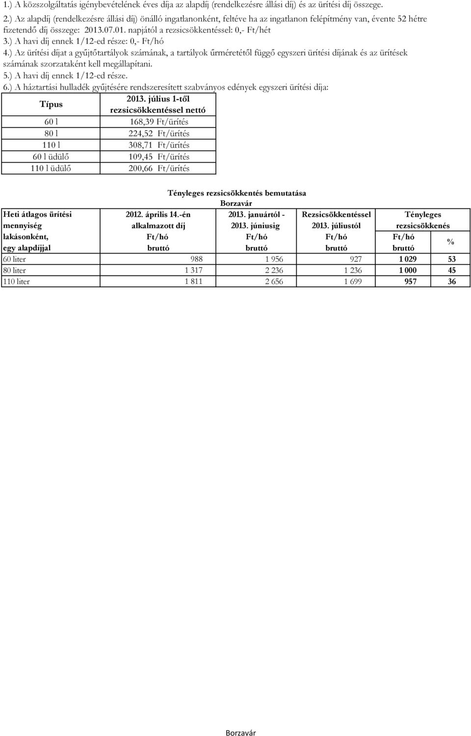 308,71 Ft/ürítés 60 l üdülő 109,45 Ft/ürítés 110 l üdülő 200,66 Ft/ürítés Borzavár 60 liter