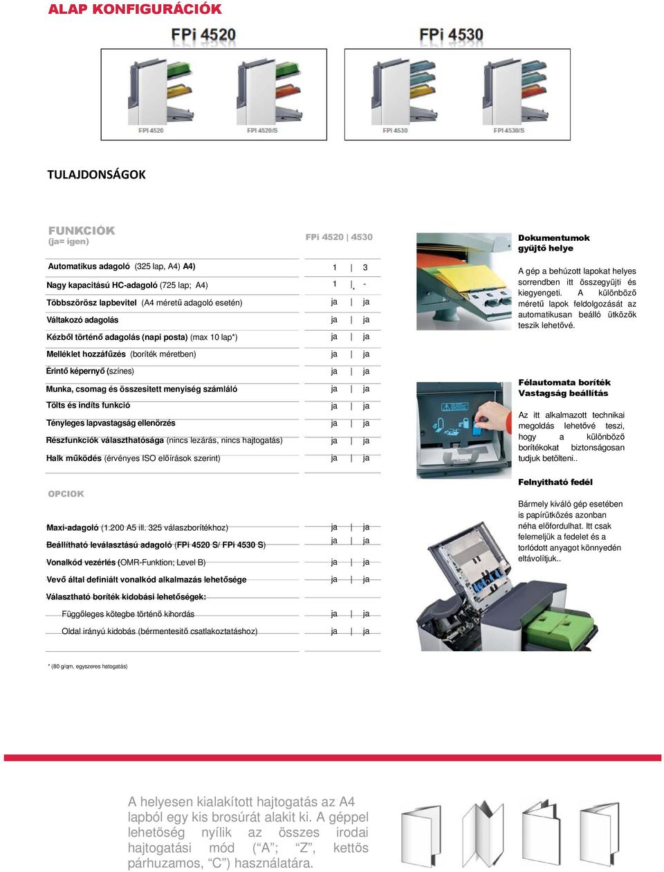 sorrendben itt összegyüjti és FPI - 4530 FPI 4530/S kiegyengeti. A különbözı mérető lapok feldolgozását az automatikusan beálló ütközık teszik lehetıvé.