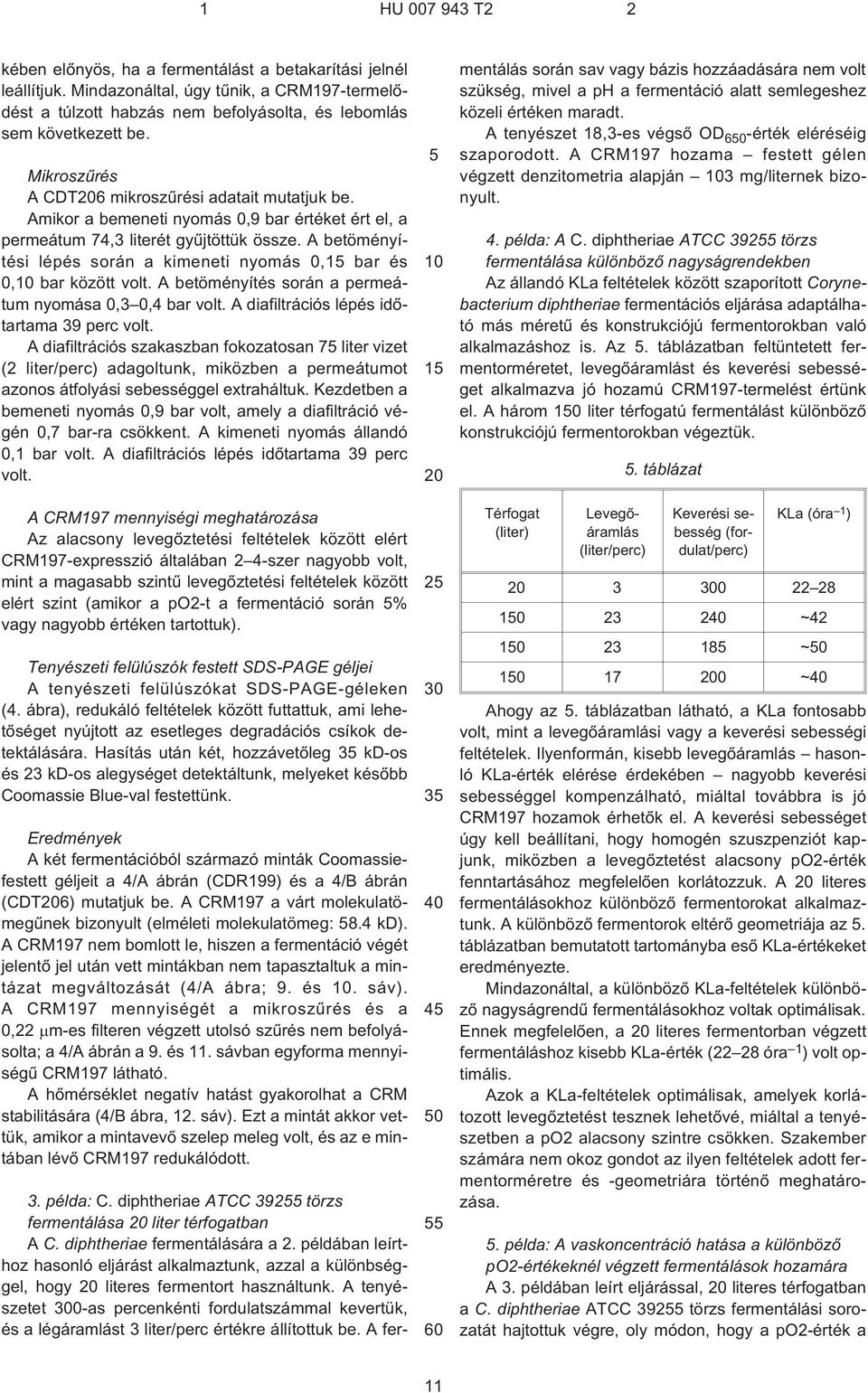 A betöményítési lépés során a kimeneti nyomás 0,1 bar és 0, bar között volt. A betöményítés során a permeátum nyomása 0,3 0,4 bar volt. A diafiltrációs lépés idõtartama 39 perc volt.