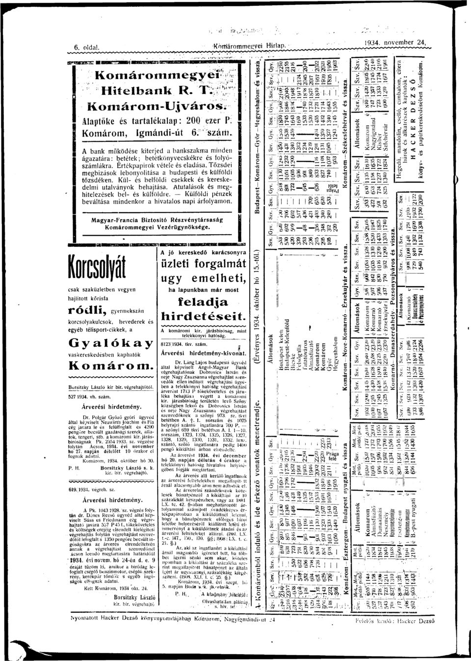 kőrf vy *Ó 9 yrkzá krykk, hvdrk yb tprt-kkk, Gyóky vkrkdb kphtók K ár. Brtzky Lázó kr br. vrhjtótó. 527 934. vh. zá. Árvr hrdty. Dr.