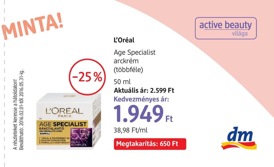L Oréal Age Specialist arckrém (többféle) 50 ml