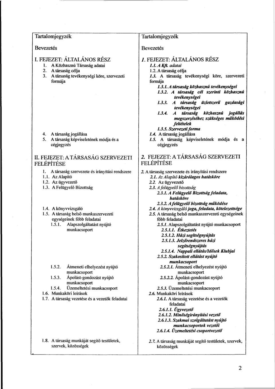 A Felügyelő Bizottság 1.4. A könyvvizsgáló 1.5. A társaság belső munkaszervezeti egységeinek fóbb feladatai 1.5.1. Alapszolgáltatást nyújtó munkacsoport 1.6. 1.7. 1.5.2.