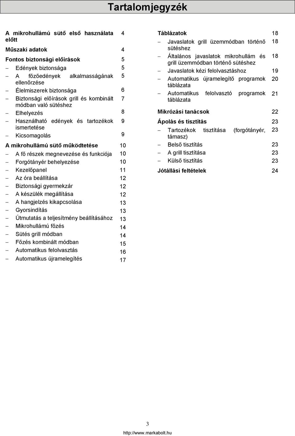 Forgótányér behelyezése Kezelőpanel Az óra beállítása Biztonsági gyermekzár A készülék megállítása A hangjelzés kikapcsolása Gyorsindítás Útmutatás a teljesítmény beállításához Mikrohullámú főzés