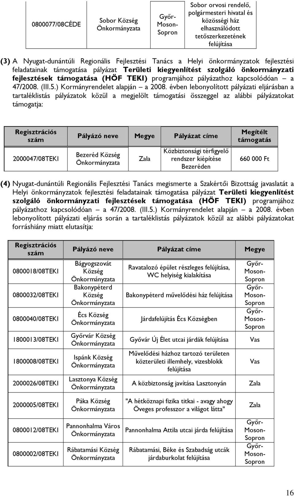 (III.5.) Kormányrendelet alapján a 2008.