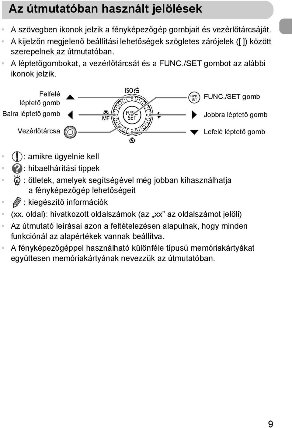 Felfelé léptető gomb Balra léptető gomb Vezérlőtárcsa FUNC.