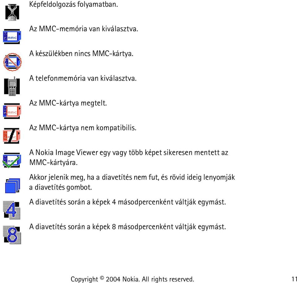 A Nokia Image Viewer egy vagy több képet sikeresen mentett az MMC-kártyára.