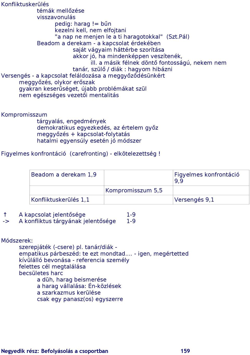 a másik félnek döntő fontosságú, nekem nem tanár, szülő / diák : hagyom hibázni Versengés - a kapcsolat feláldozása a meggyőződésünkért meggyőzés, olykor erőszak gyakran keserűséget, újabb