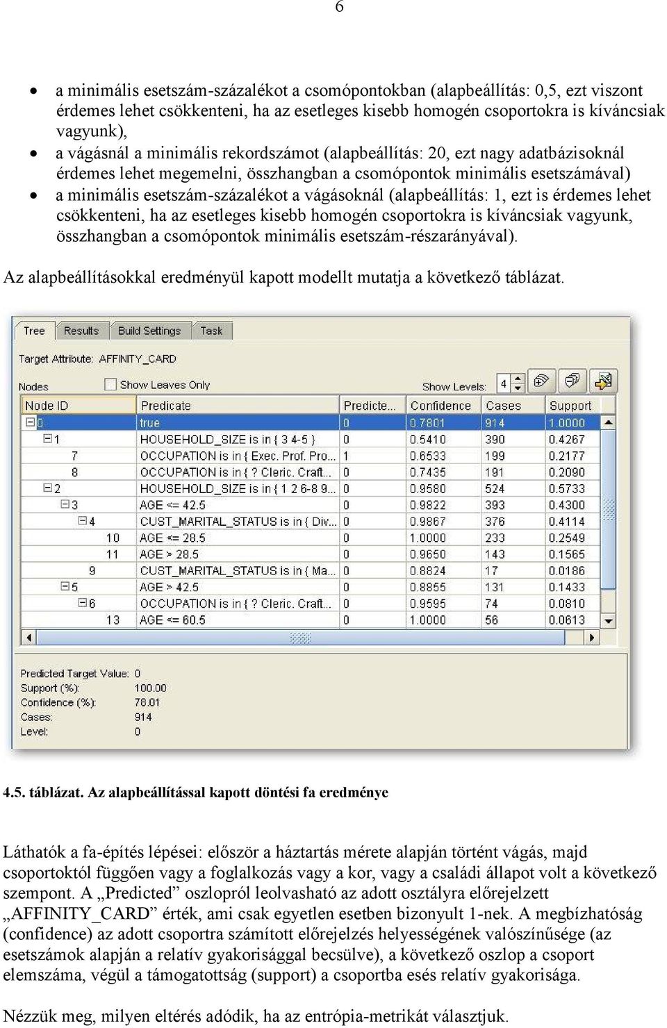 (alapbeállítás: 1, ezt is érdemes lehet csökkenteni, ha az esetleges kisebb homogén csoportokra is kíváncsiak vagyunk, összhangban a csomópontok minimális esetszám-részarányával).