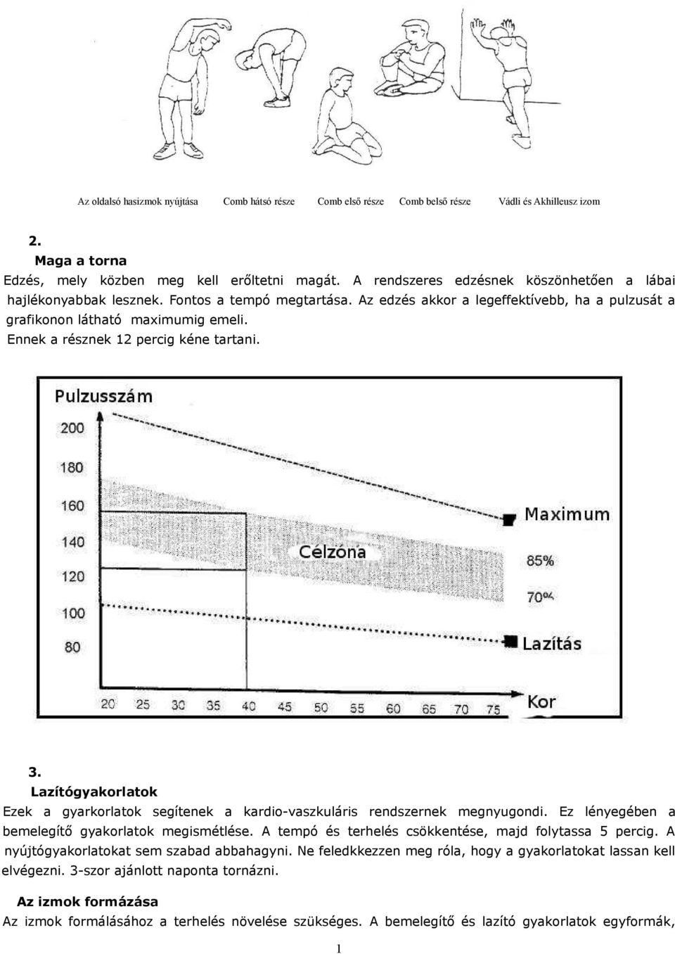 Ennek a résznek 12 percig kéne tartani. 3. Lazítógyakorlatok Ezek a gyarkorlatok segítenek a kardio-vaszkuláris rendszernek megnyugondi. Ez lényegében a bemelegítő gyakorlatok megismétlése.