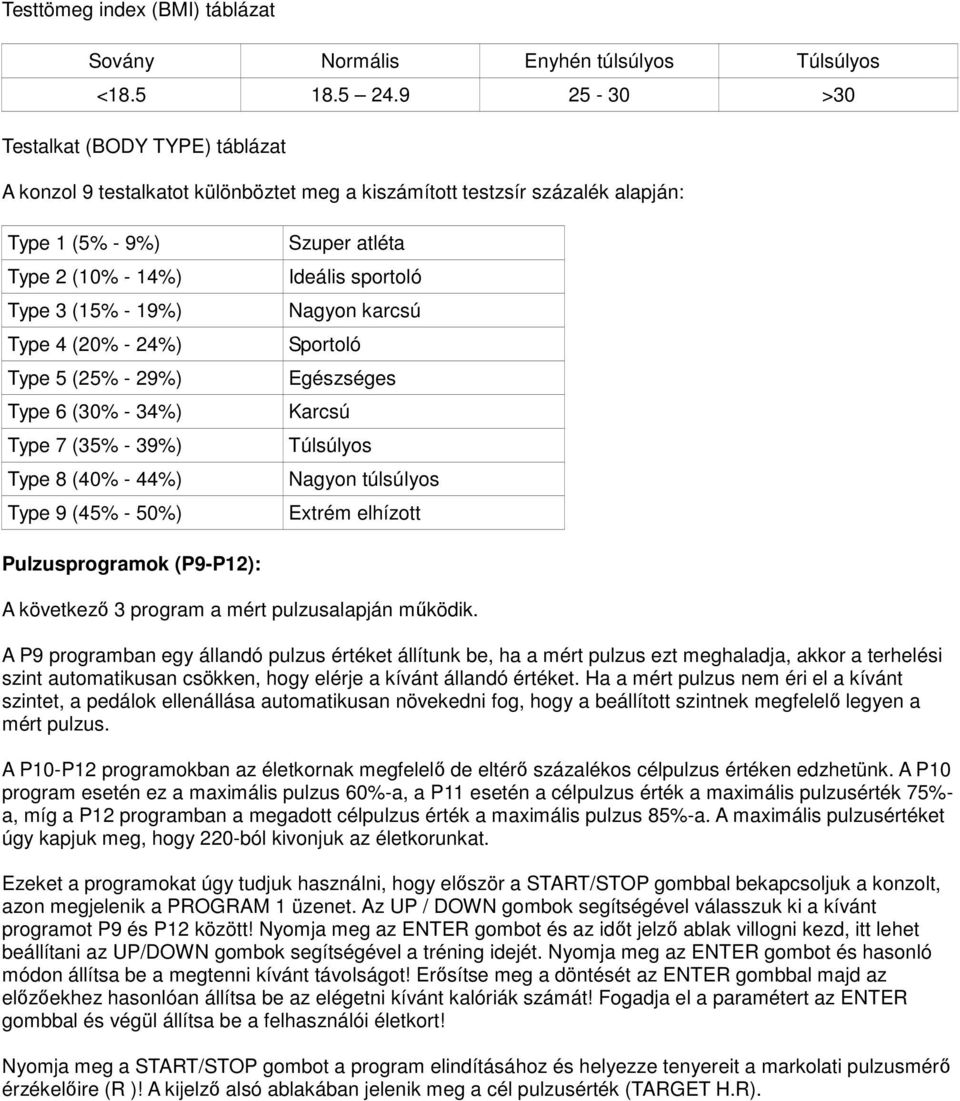 Type 5 (25% - 29%) Type 6 (30% - 34%) Type 7 (35% - 39%) Type 8 (40% - 44%) Type 9 (45% - 50%) Szuper atléta Ideális sportoló Nagyon karcsú Sportoló Egészséges Karcsú Túlsúlyos Nagyon túlsúlyos