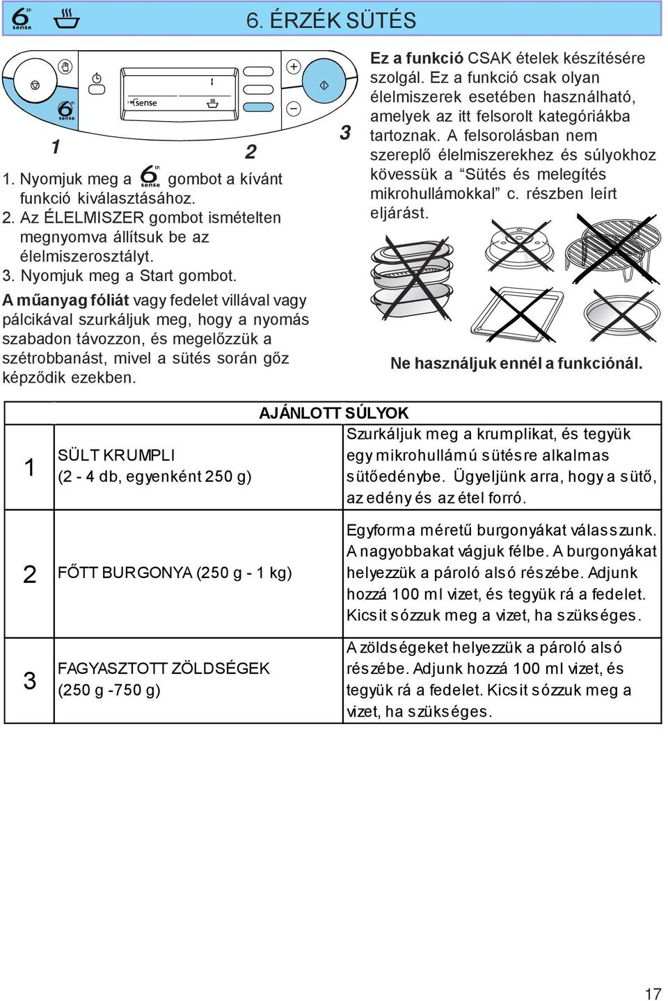 Ez a funkció CSAK ételek készítésére szolgál. Ez a funkció csak olyan élelmiszerek esetében használható, amelyek az itt felsorolt kategóriákba tartoznak.